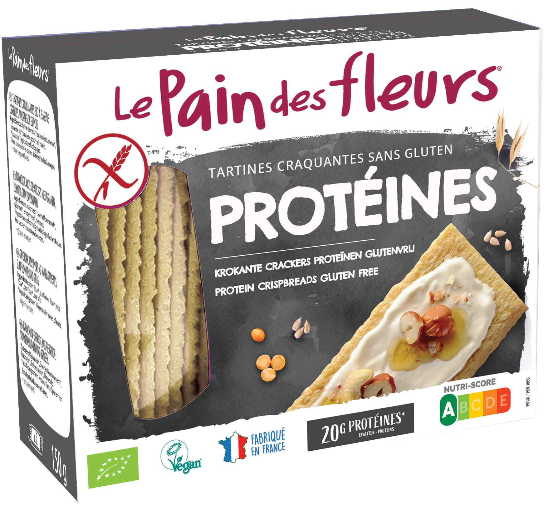 Pain Des Fleurs Krokante crackers proteine glutenvrij bio 150.00 Gram