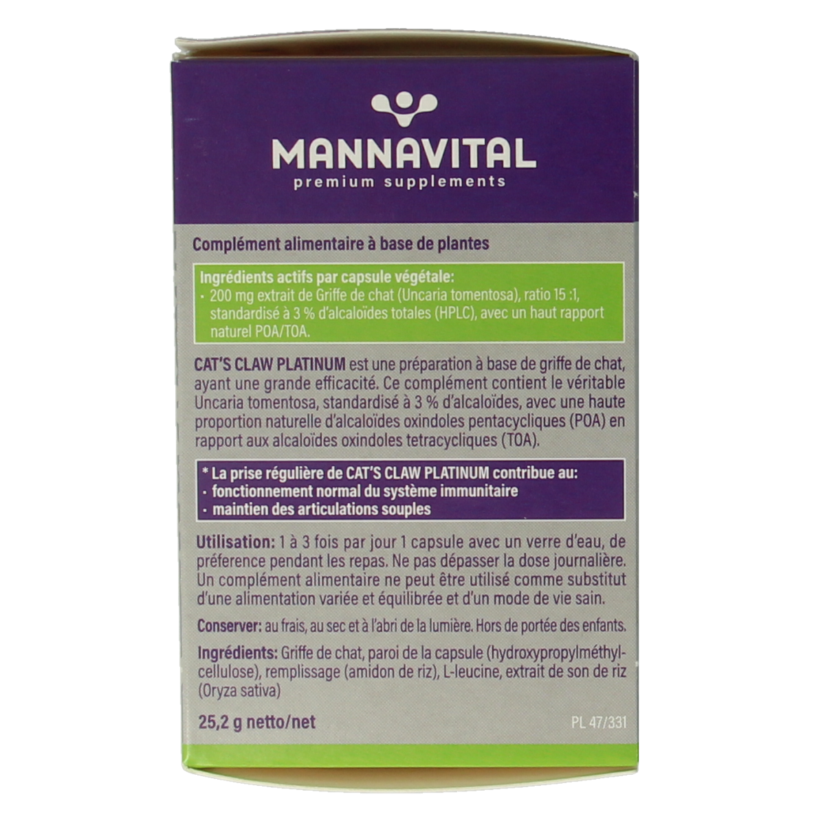 Mannavital Cat's claw platinum 60.00 Capsules
