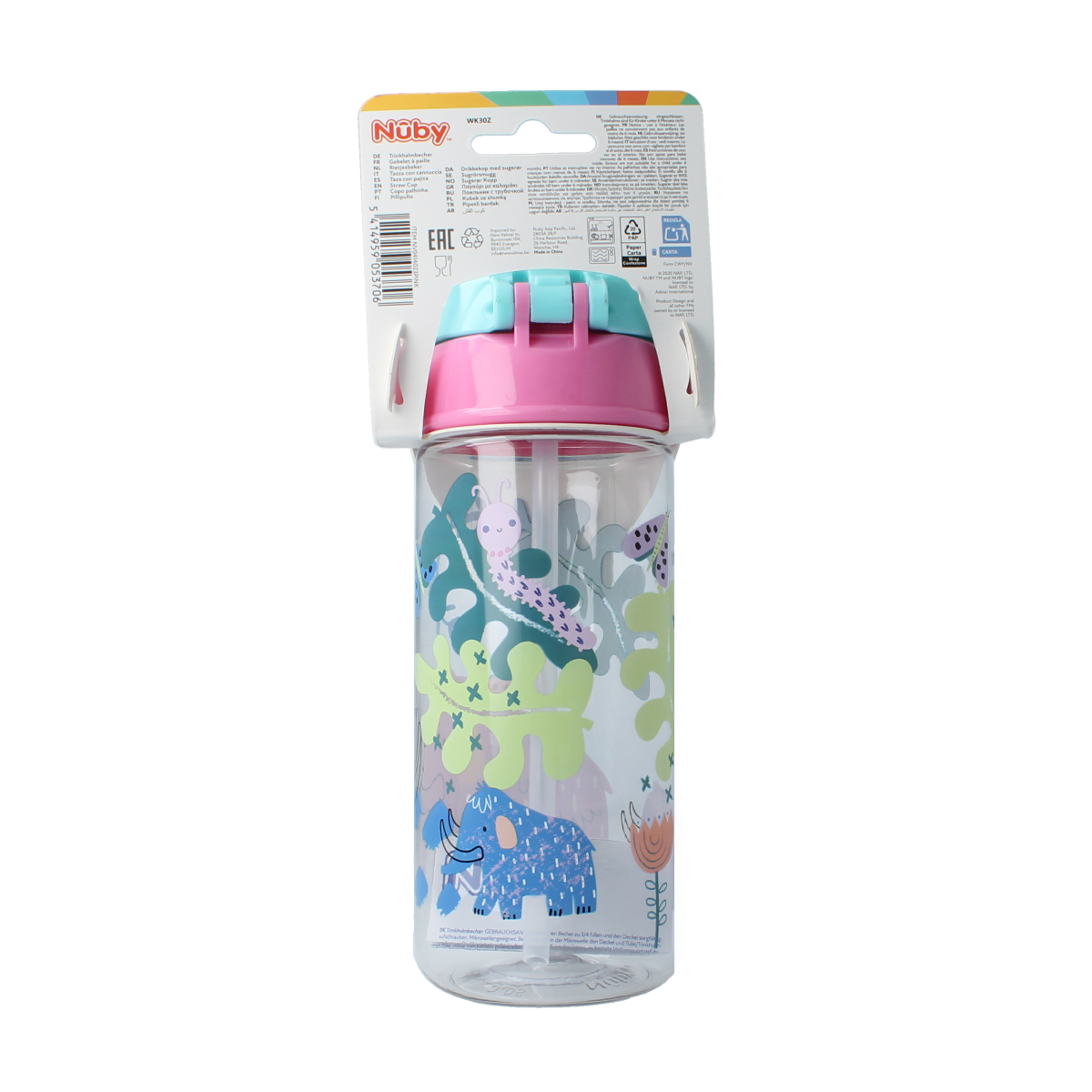 Nuby Beker zacht rietje drukknop roze 540ml 4+ jaar 1.00 Stuks