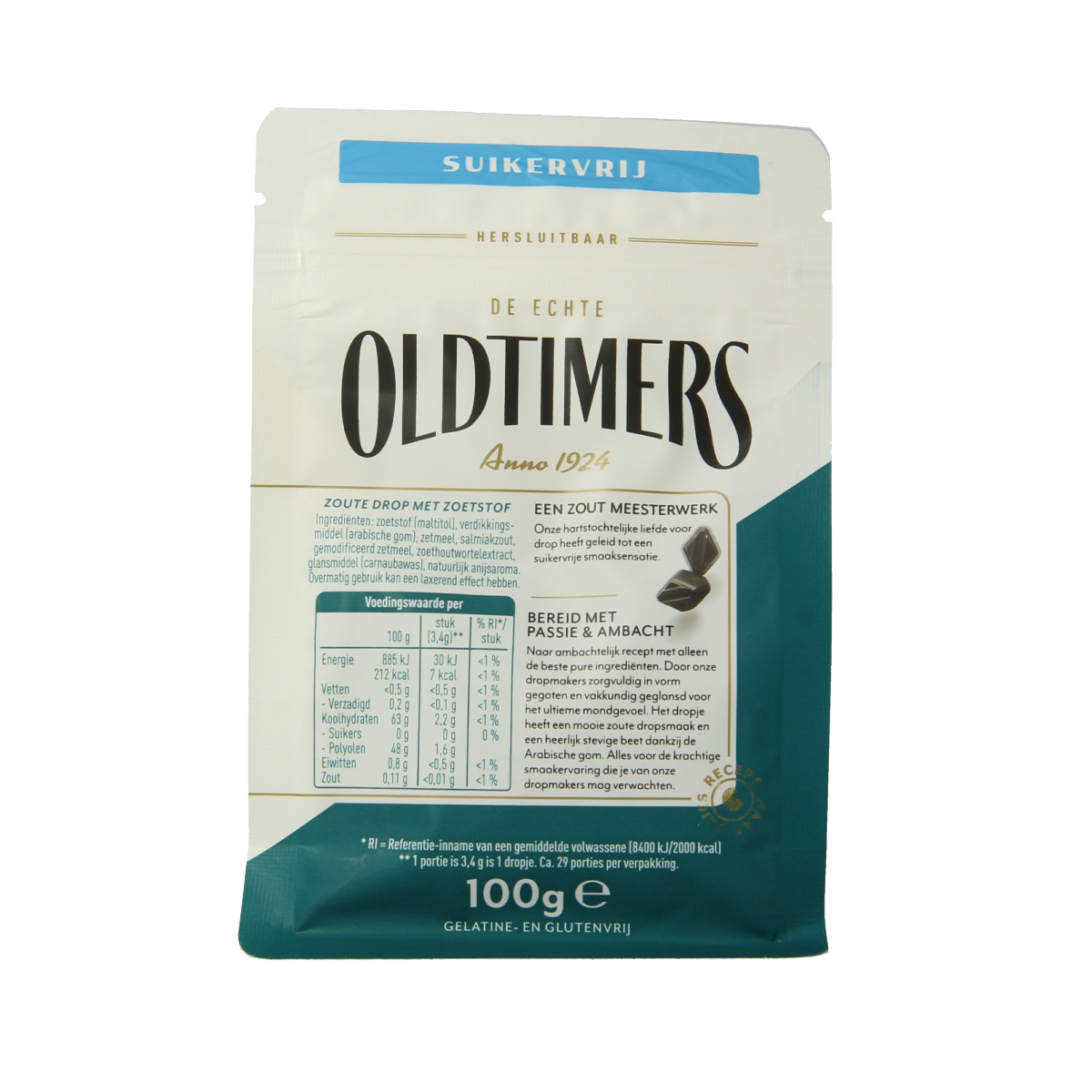Oldtimers Zoute puntjes suikervrij 100.00 Gram