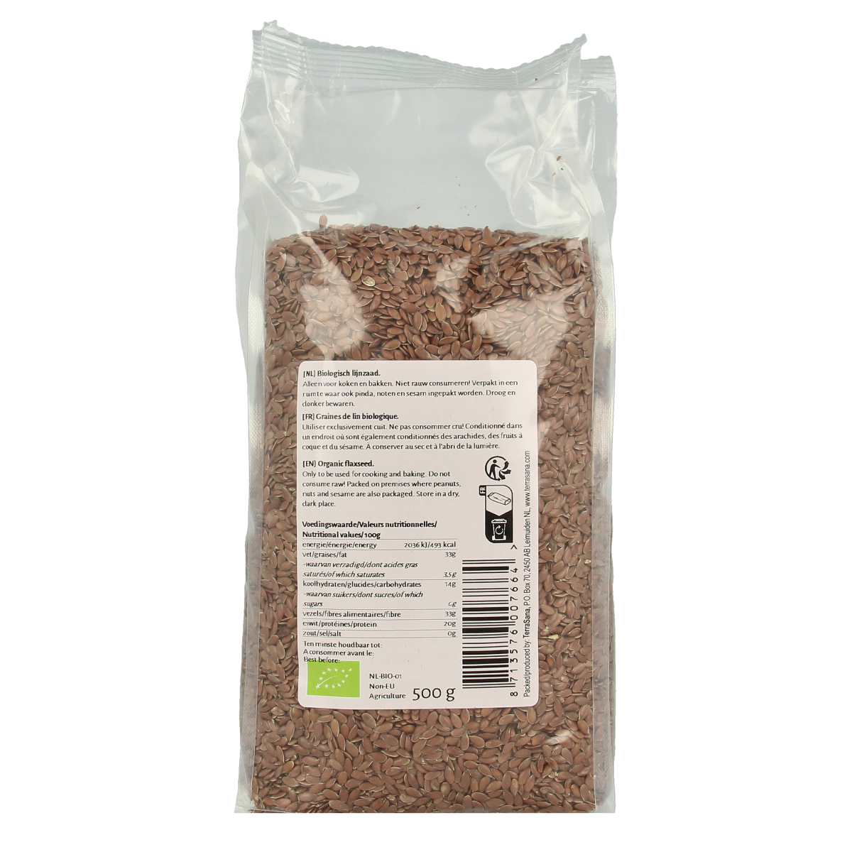 TerraSana RAW lijnzaad heel bio 500.00 Gram