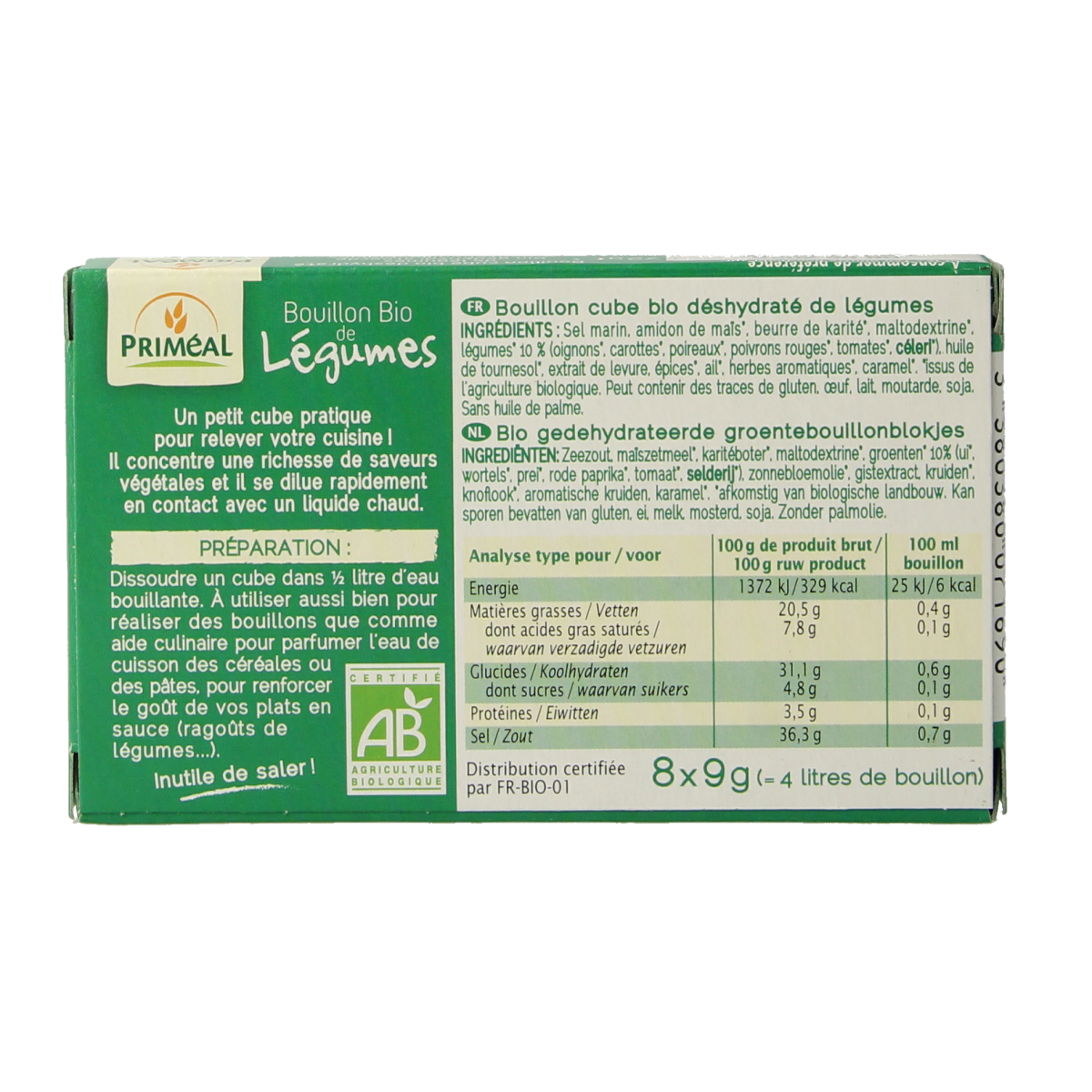 Primeal Groentebouillon blokjes 9 gram bio 8.00 Stuks