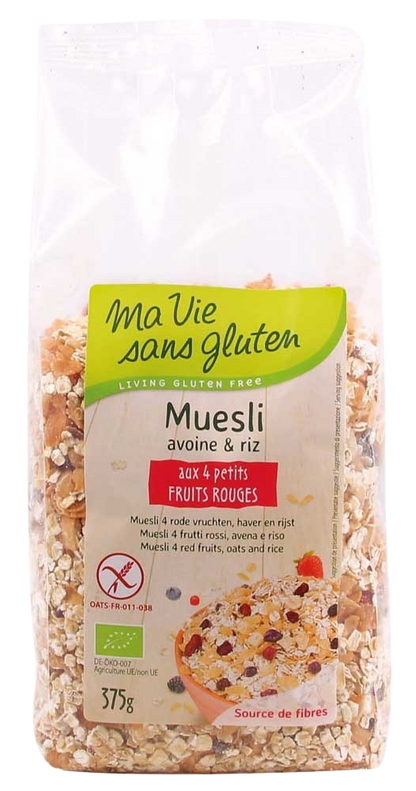 Ma Vie Sans Muesli haver/rijst 4 rode vruchten glutenvrij bio 375.00 Gram