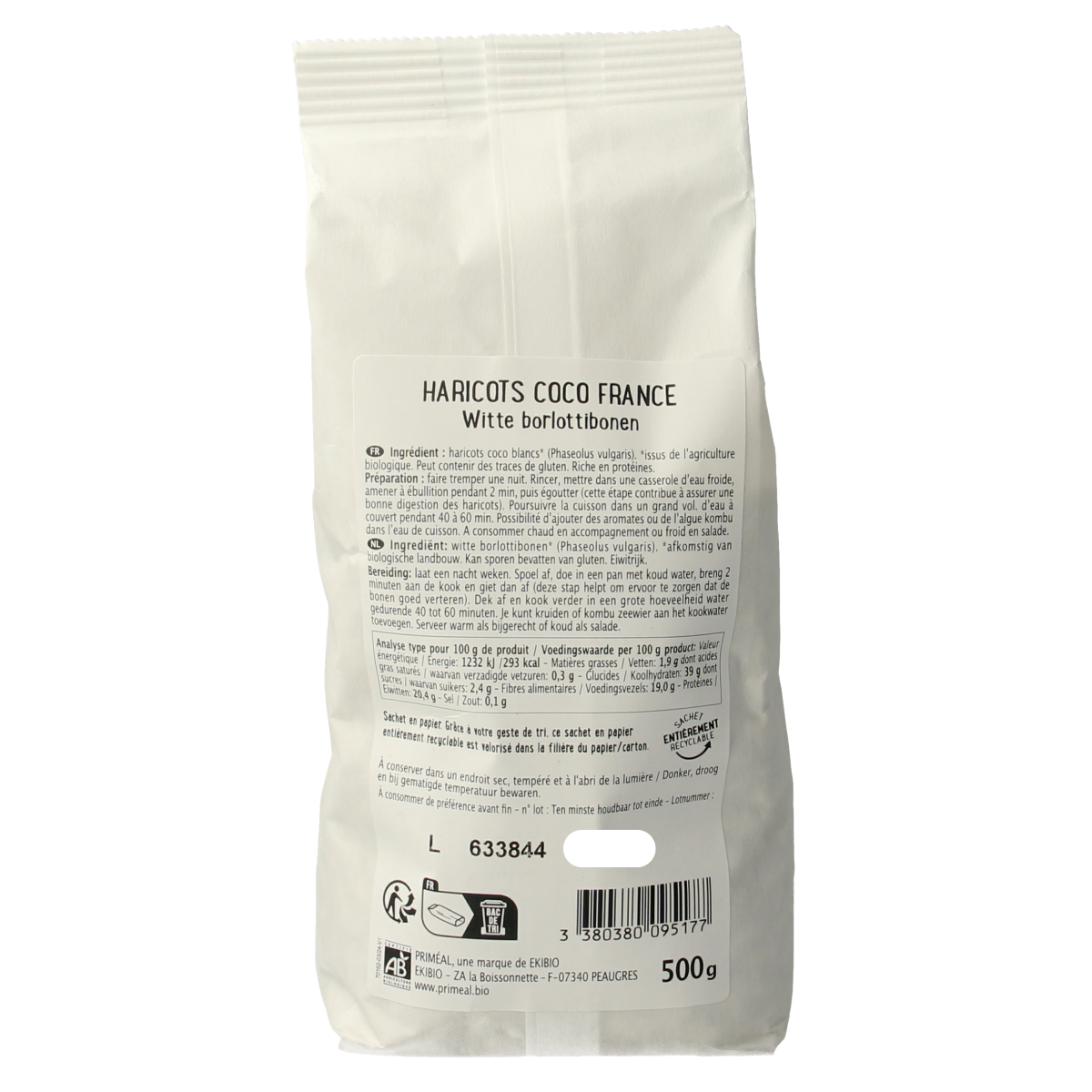 Primeal Kokosbonen uit Frankrijk bio 500.00 Gram
