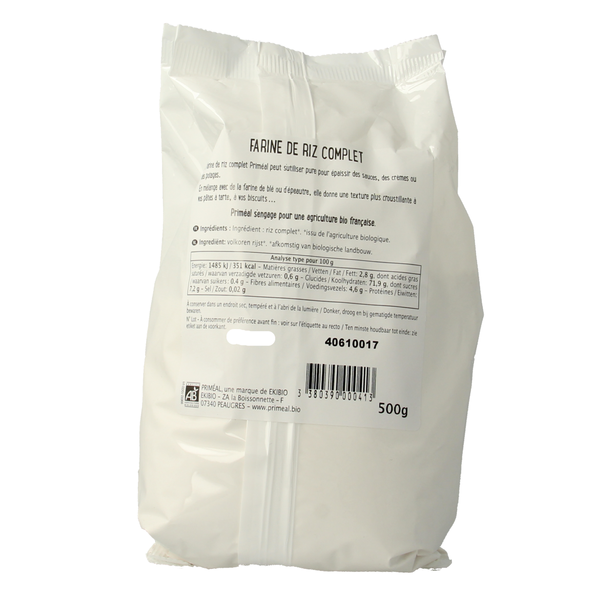 Primeal Volkoren bruine rijstmeel bio 500.00 Gram