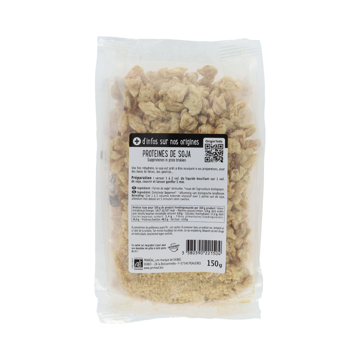 Primeal Sojaproteine grote brokken bio 150.00 Gram