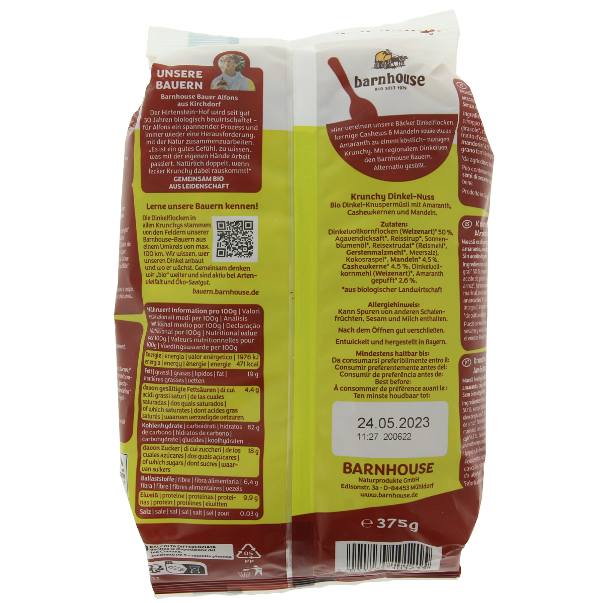 Barnhouse Amaranth spelt-noten krunchy 375.00 Gram
