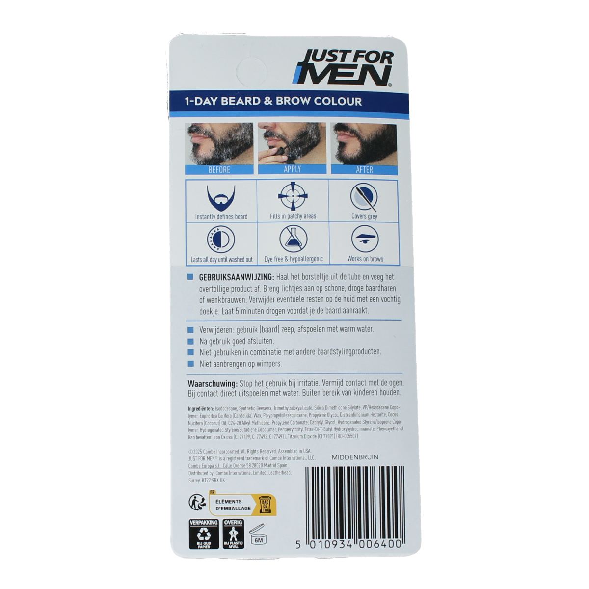 Just For Men Baard / wenkbrauw midden bruin 9.00 Milliliter