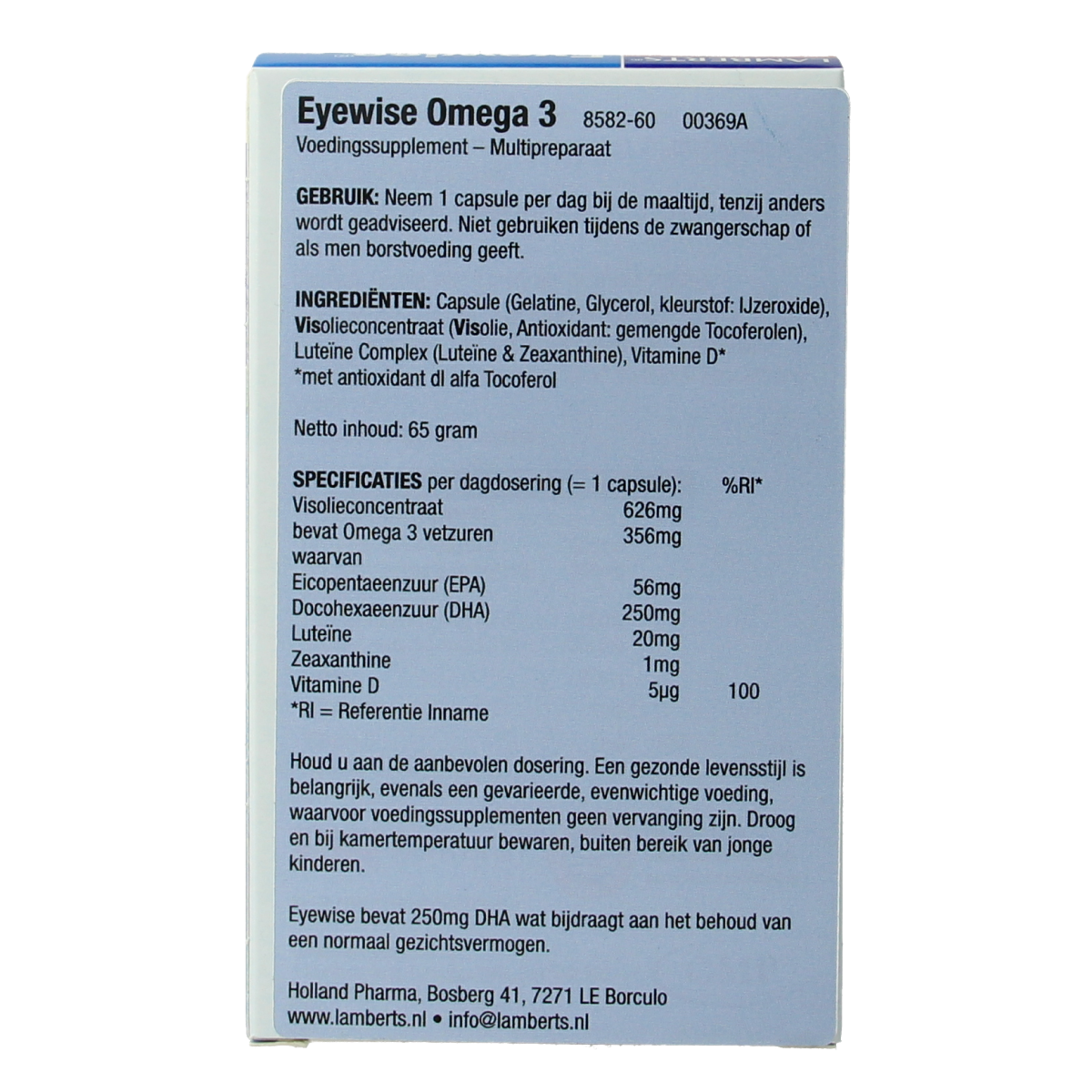 Lamberts Eyewise krachtige luteïne 20mg met omega 3 60.00 Capsules