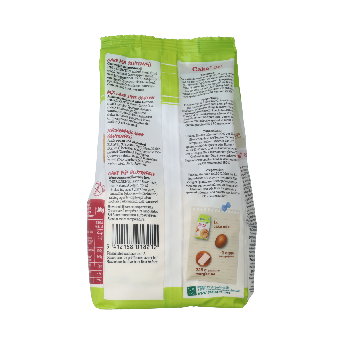 Damhert Cakemix glutenvrij met 50 gram gratis 400.00 Gram