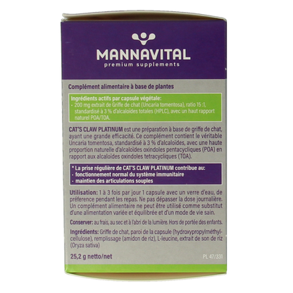 Mannavital Cat's claw platinum 60.00 Capsules