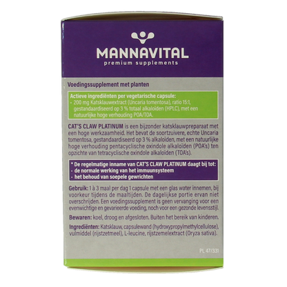 Mannavital Cat's claw platinum 60.00 Capsules