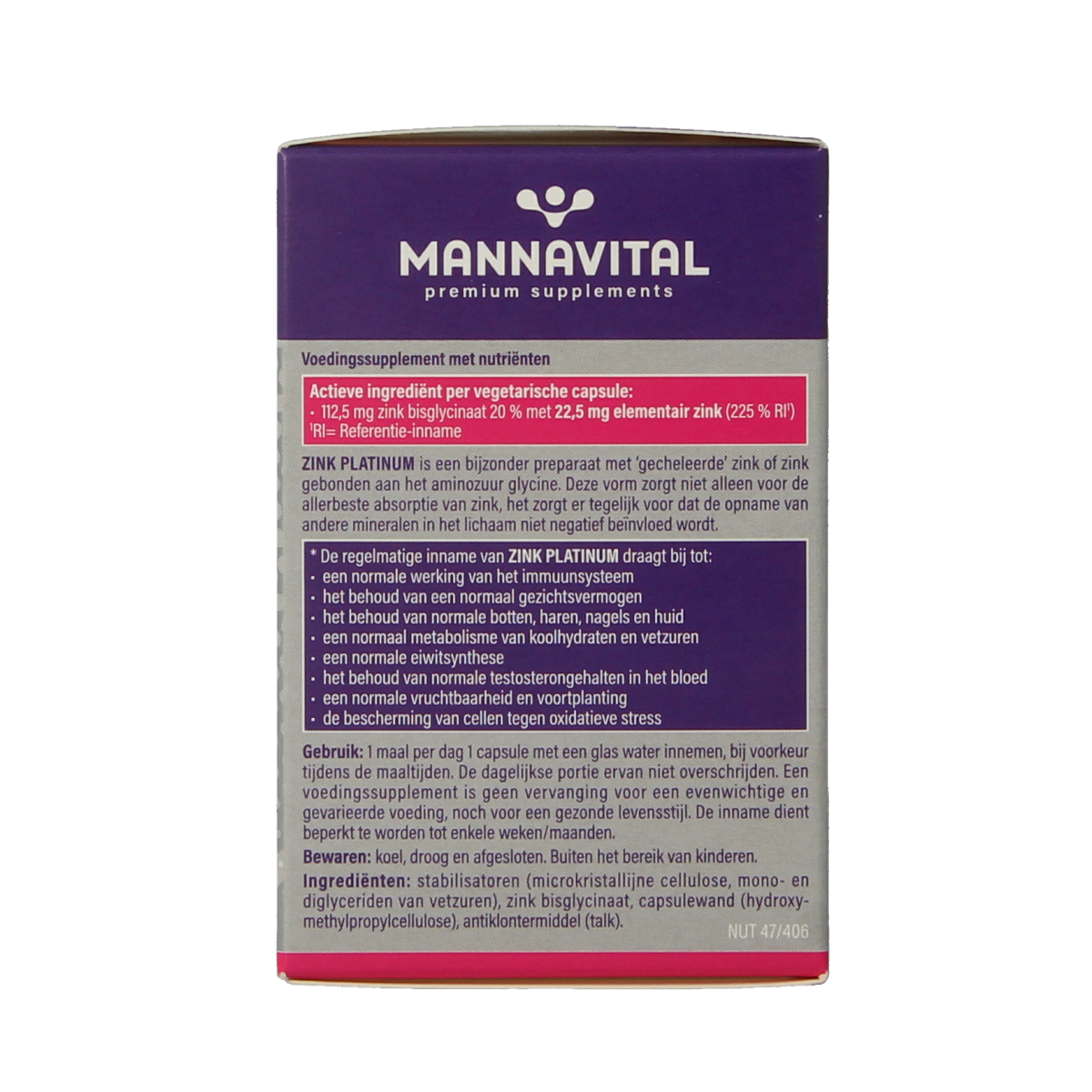 Mannavital Zink platinum 60.00 Vegetarische capsules