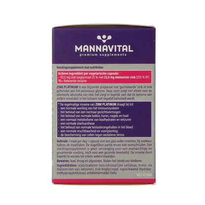 Mannavital Zink platinum 60.00 Vegetarische capsules