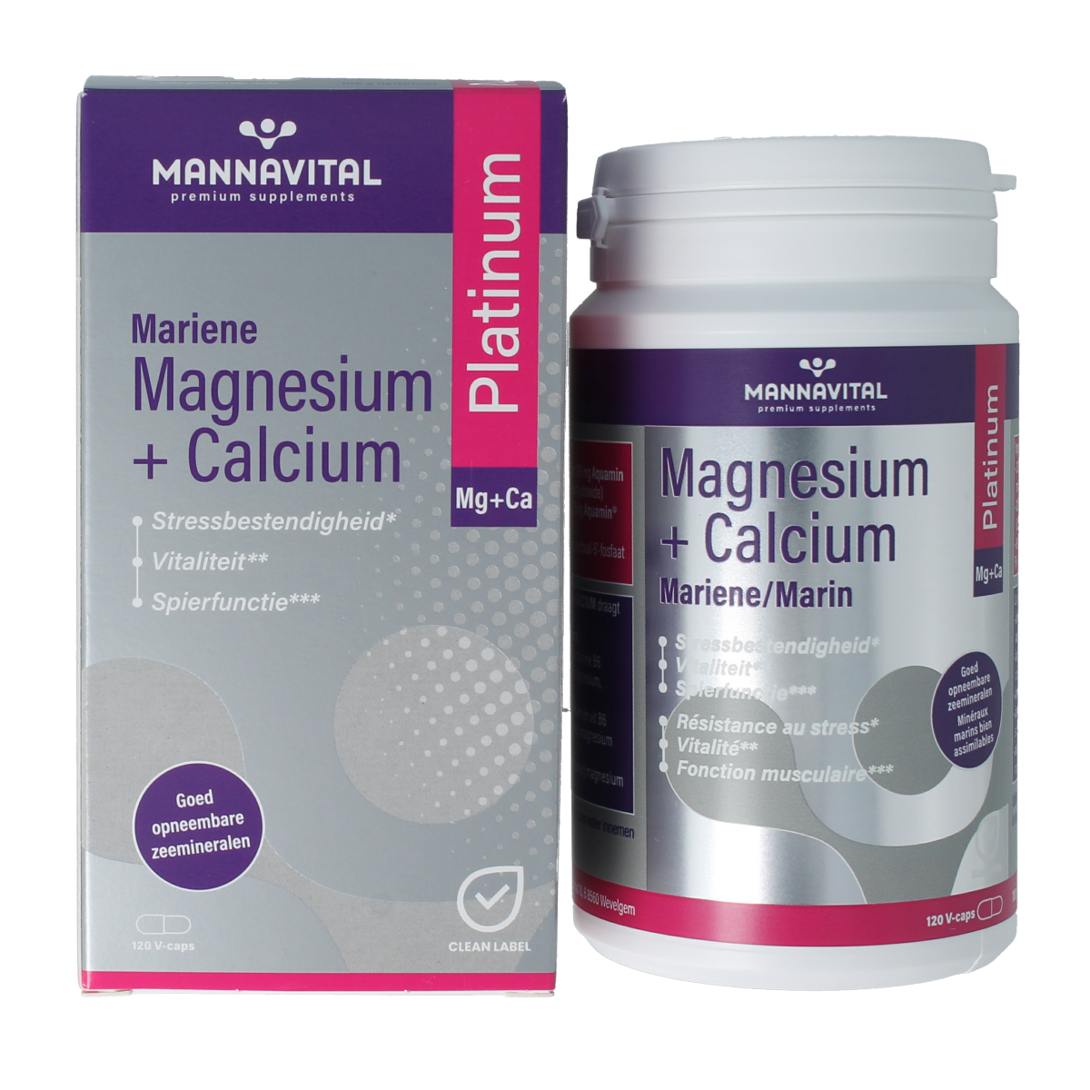 Mannavital Mariene magnesium + calcium platinum 120.00 Vegetarische capsules