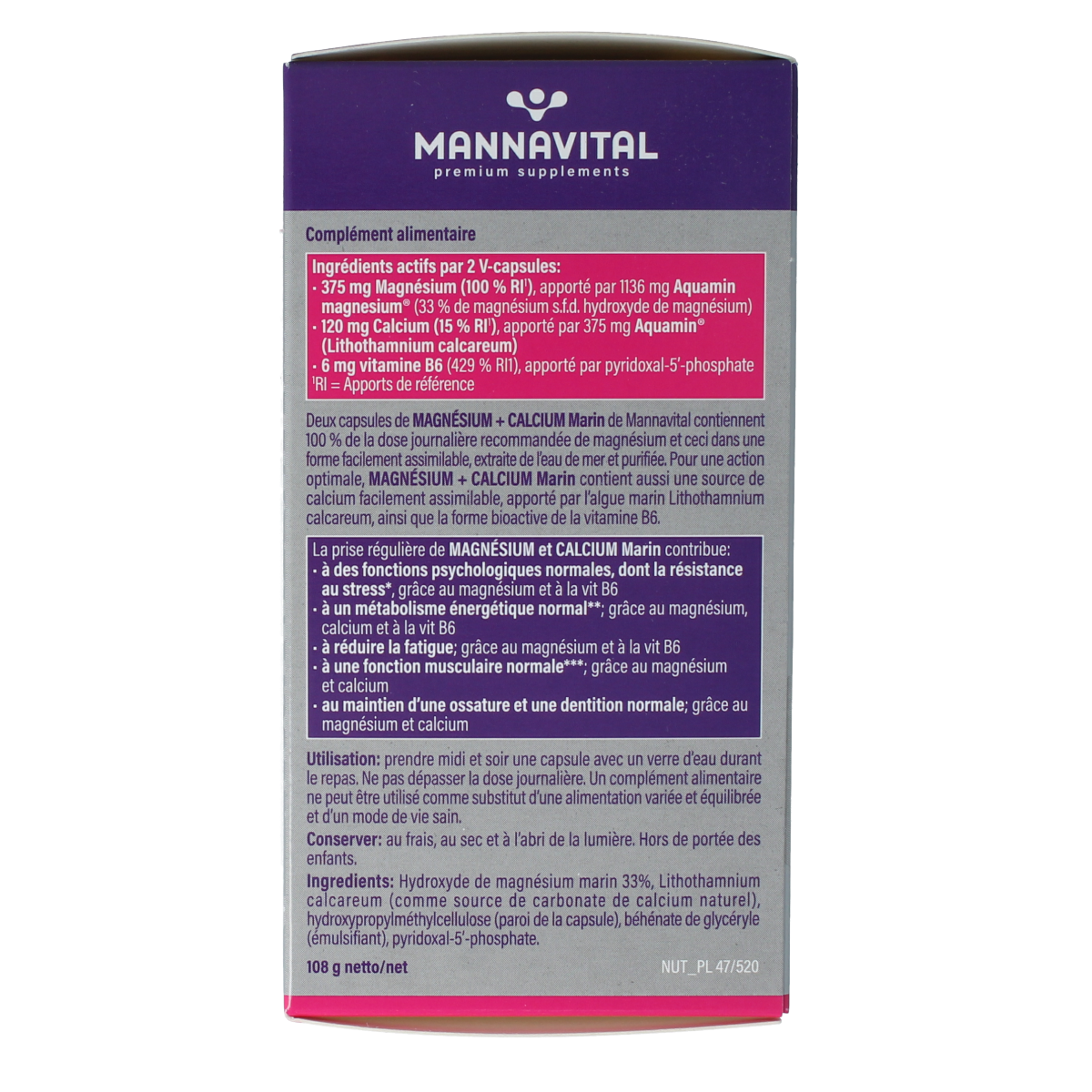 Mannavital Mariene magnesium + calcium platinum 120.00 Vegetarische capsules