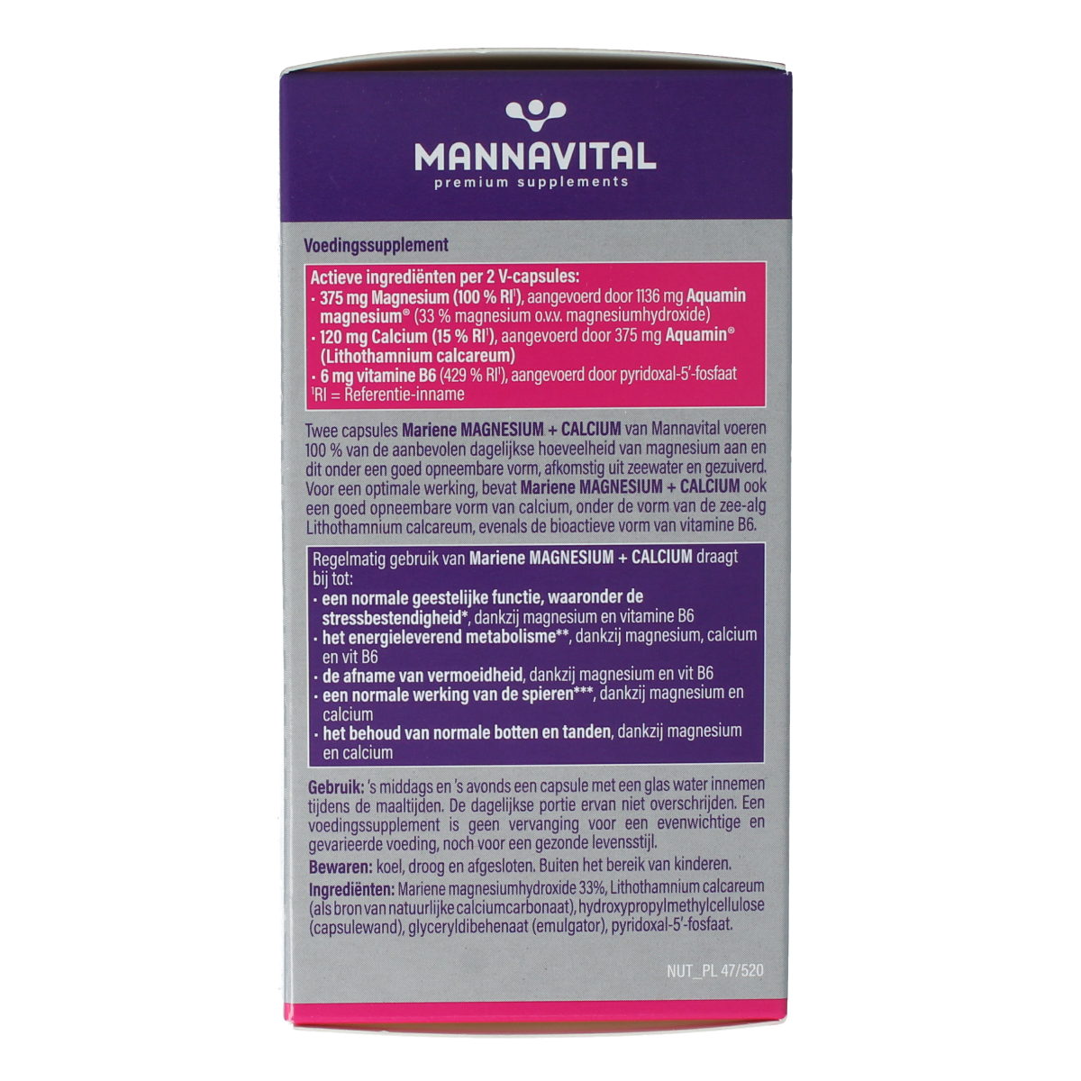 Mannavital Mariene magnesium + calcium platinum 120.00 Vegetarische capsules