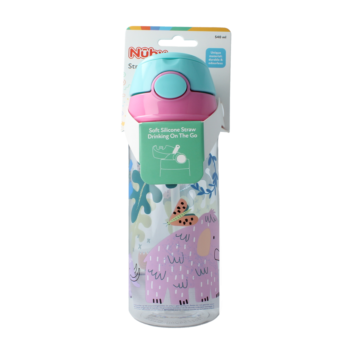 Nuby Beker zacht rietje drukknop roze 540ml 4+ jaar 1.00 Stuks