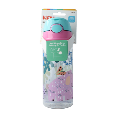 Nuby Beker zacht rietje drukknop roze 540ml 4+ jaar 1.00 Stuks
