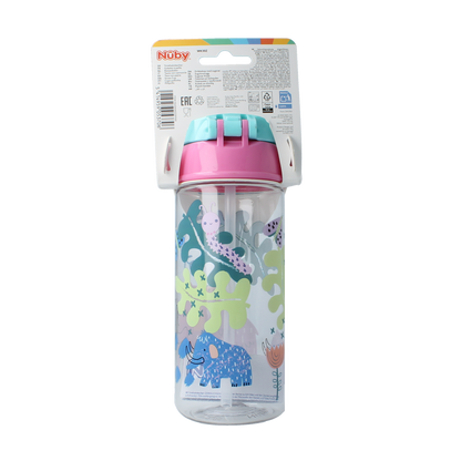 Nuby Beker zacht rietje drukknop roze 540ml 4+ jaar 1.00 Stuks
