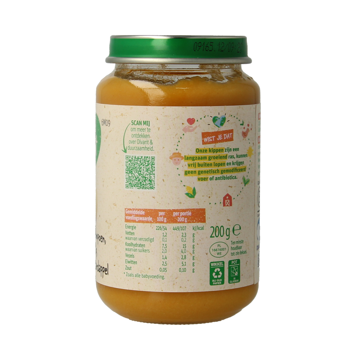 Olvarit Pompoen kip aardappel 6M09 200.00 Gram