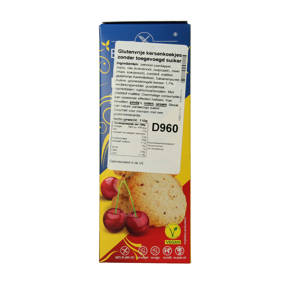 Bezgluten Koekjes kers zonder toegevoegde suiker glutenvrij 110.00 Gram