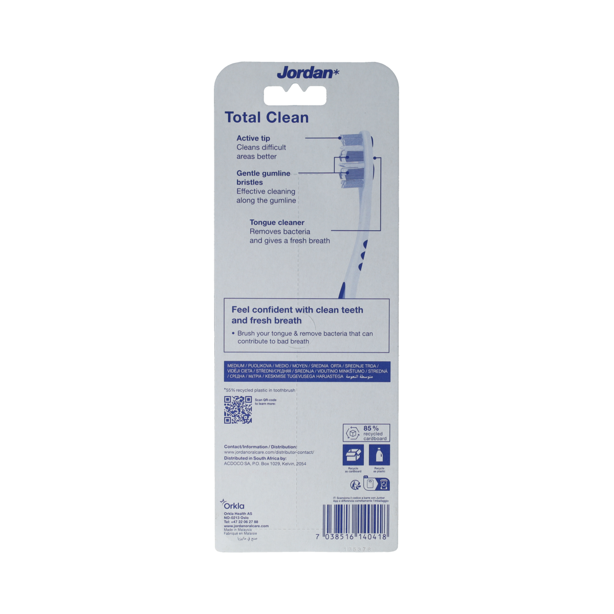 Jordan Tandenborstel totalclean medium 4.00 Stuks