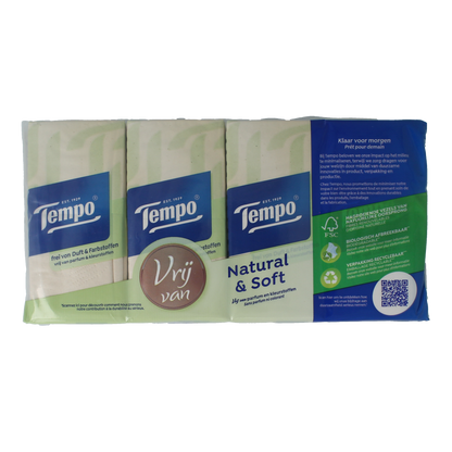 Tempo Natural & soft zakdoekjes 8 x 9 stuks 8.00 Stuks