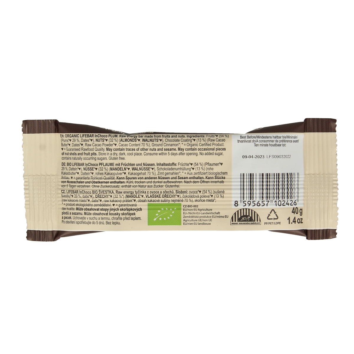 Lifefood Lifebar Inchoco pruimen bio raw 40.00 Gram