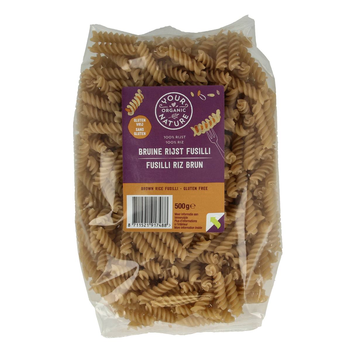 Your Organic Nature Bruine rijst pasta glutenvrij bio  500.00 Gram
