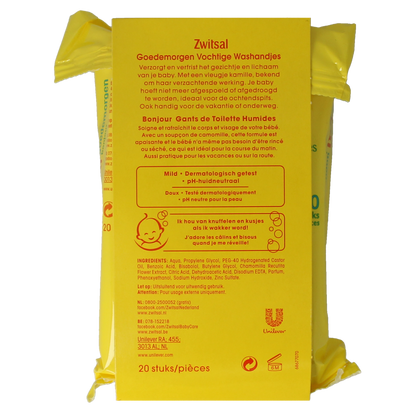 Zwitsal Goedemorgen vochtige washandjes 20.00 Stuks
