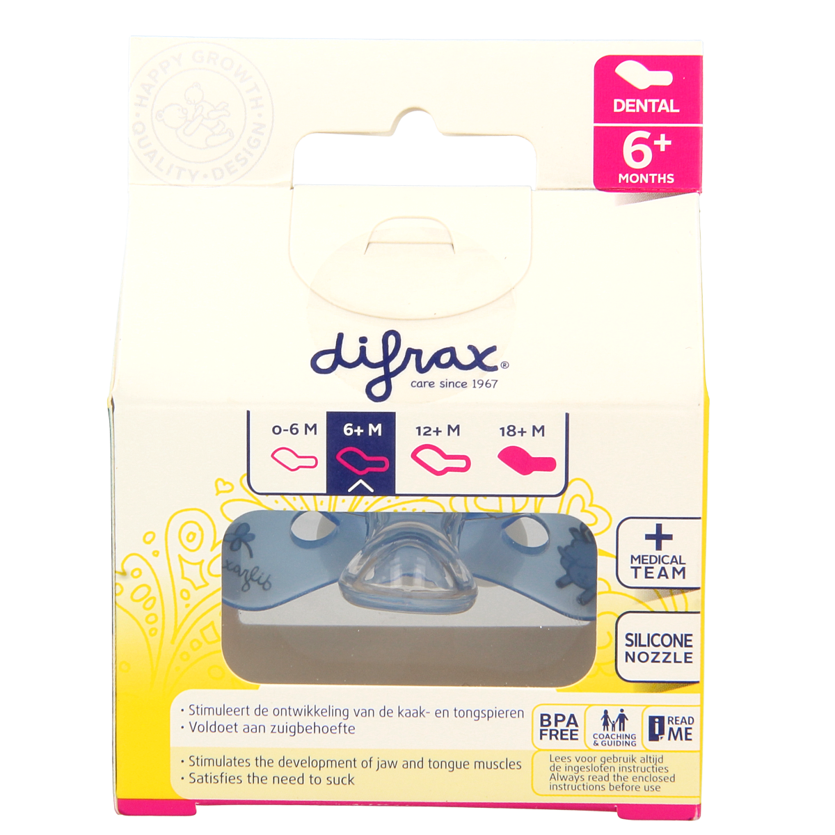 Difrax Fopspeen dental 6+ maanden glow in the dark 1.00 Stuks