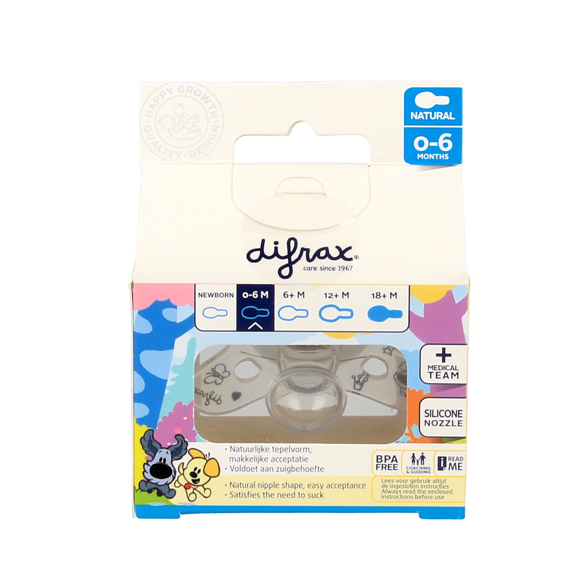 Difrax Fopspeen natural 0-6 maanden Woezel & Pip  1.00 Stuks