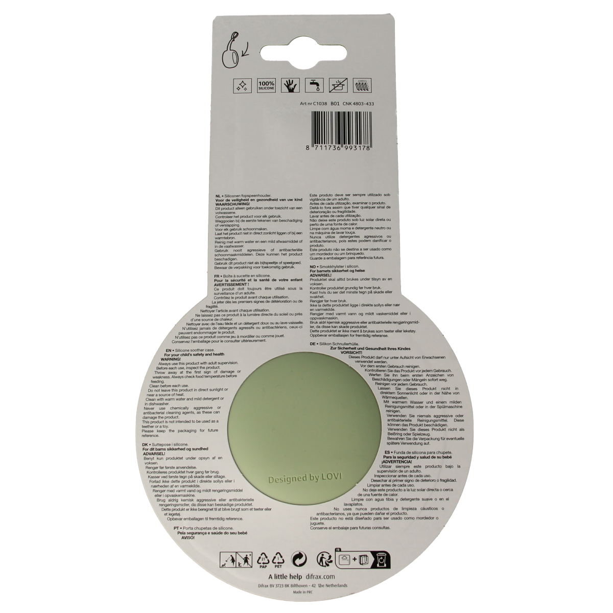 Difrax Lovi fopspeen houder pistachio 1.00 Stuks