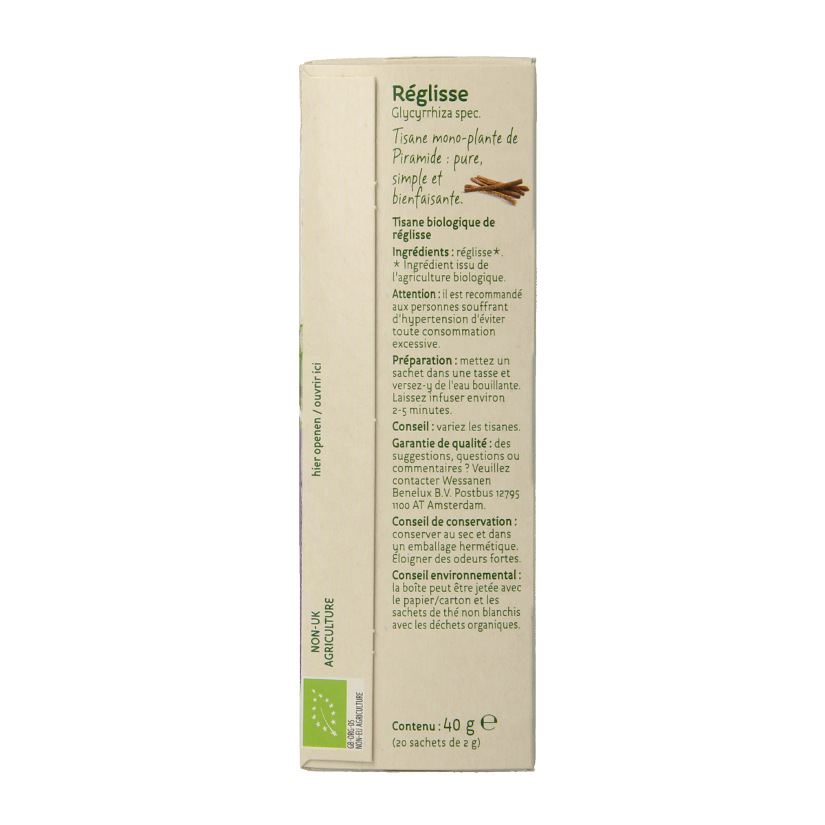 Piramide Zoethout thee eko bio 20.00 Zakjes
