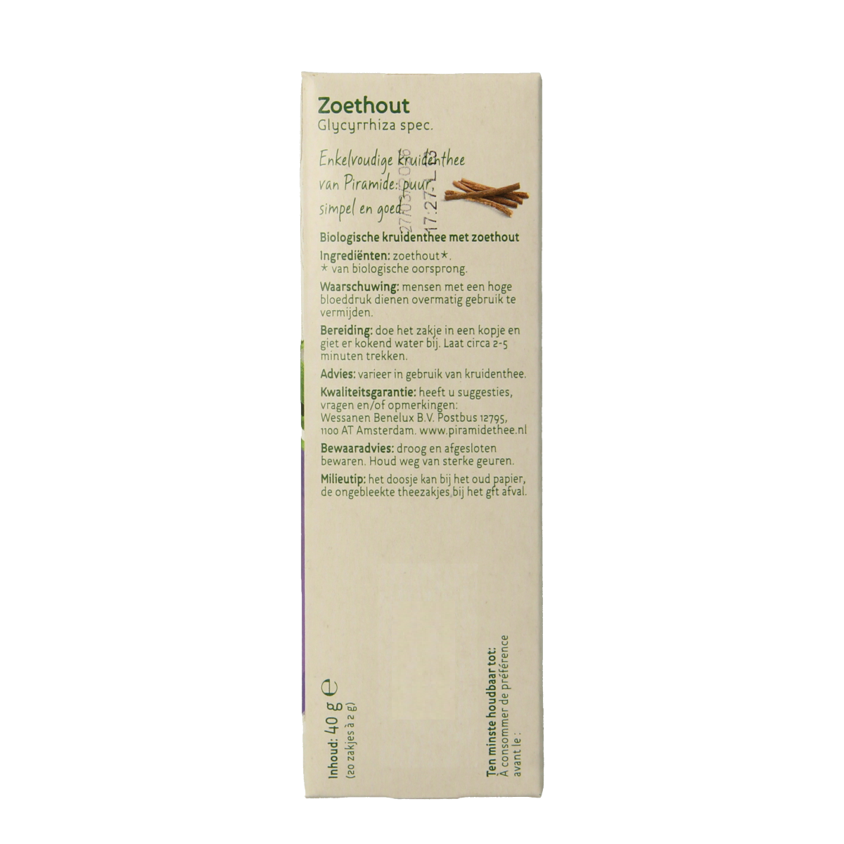 Piramide Zoethout thee eko bio 20.00 Zakjes