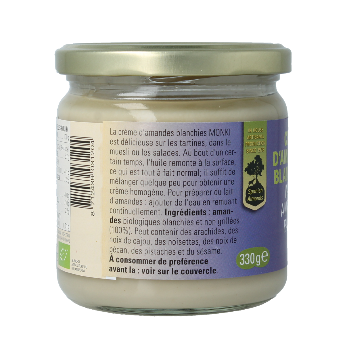 Monki Witte amandelpasta eko bio 330.00 Gram