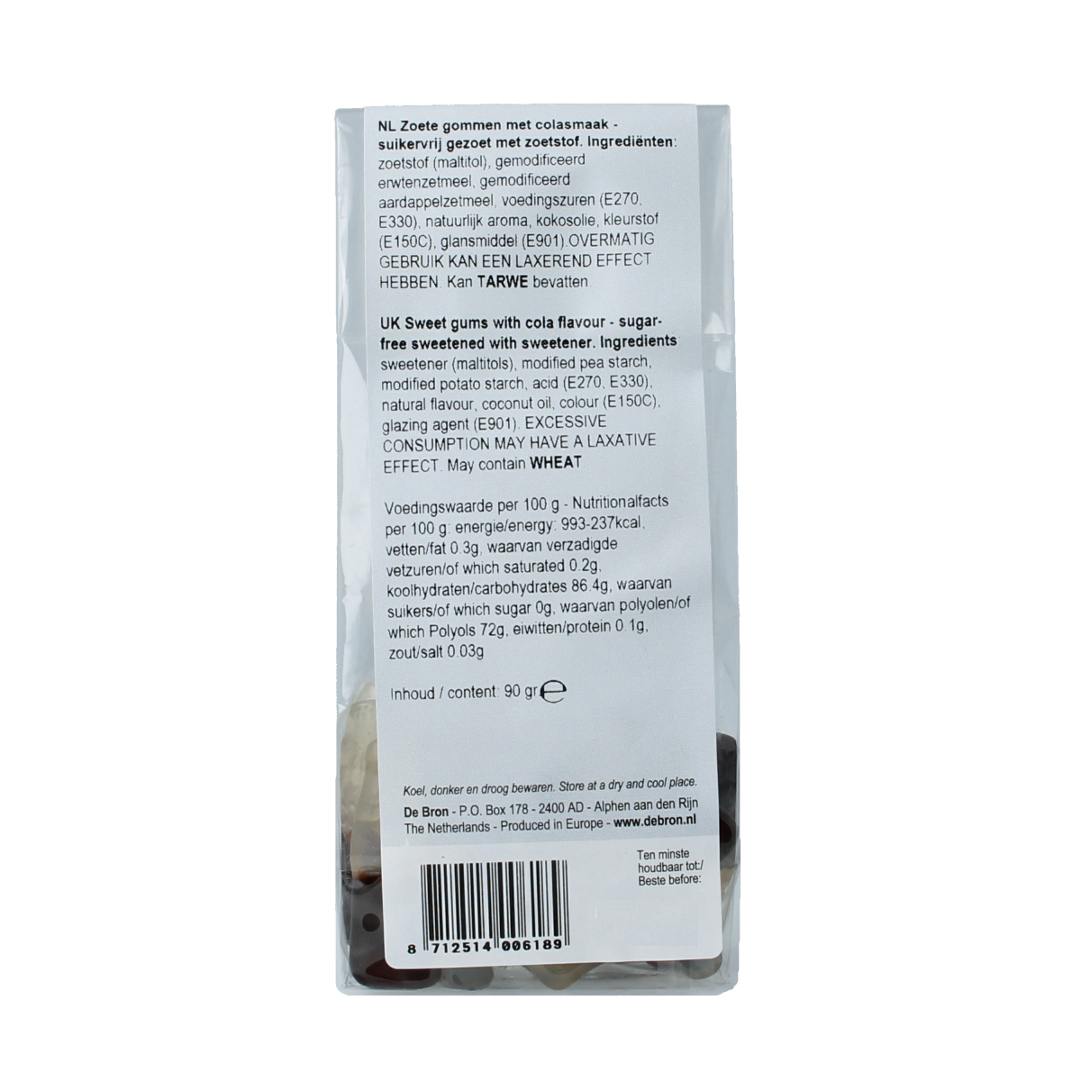 De Bron Cola gums suikervrij 90.00 Gram