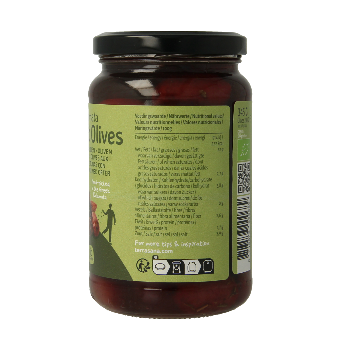 TerraSana Kalamata olijven in kruidenolie bio 345.00 Gram