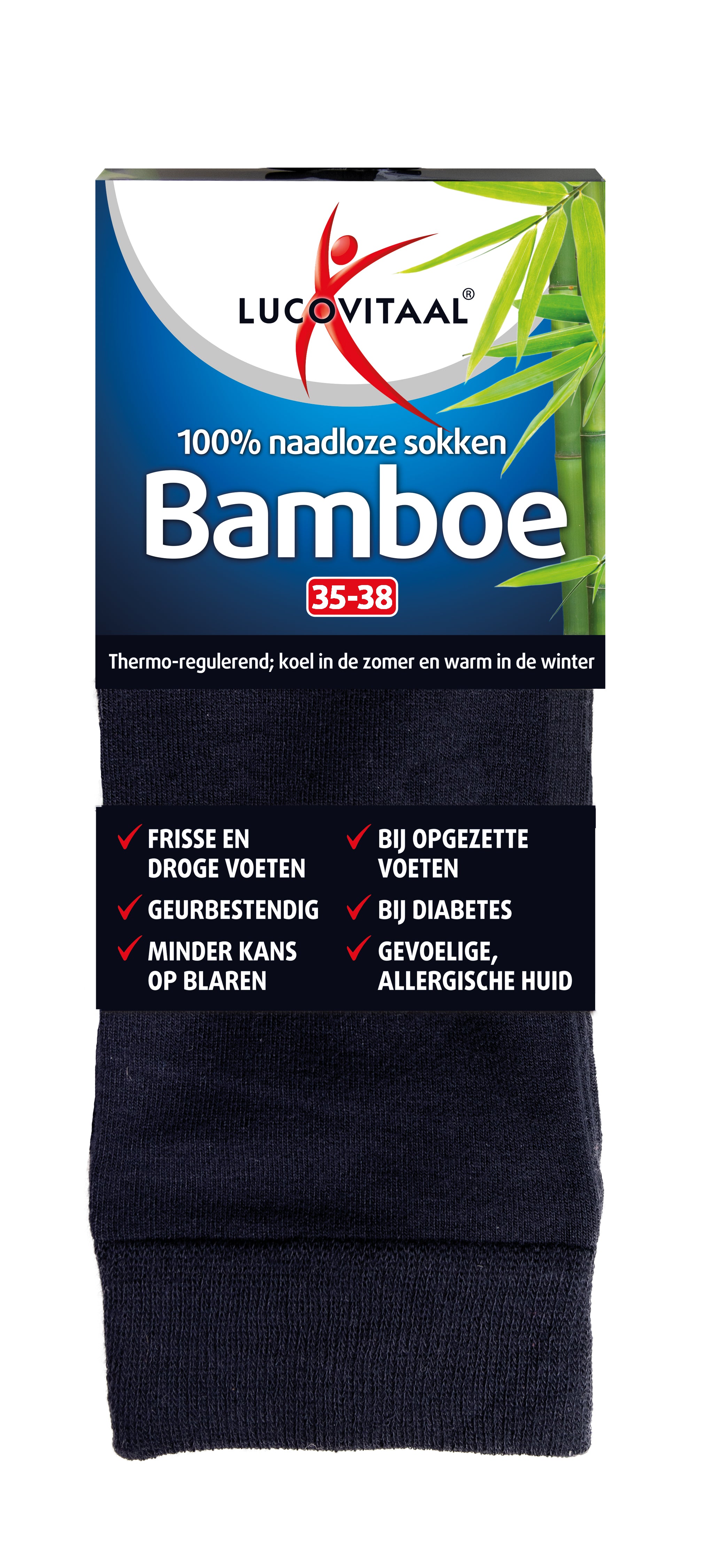 Lucovitaal Bamboe sok lang blauw  maat 35-38 1.00 Paar