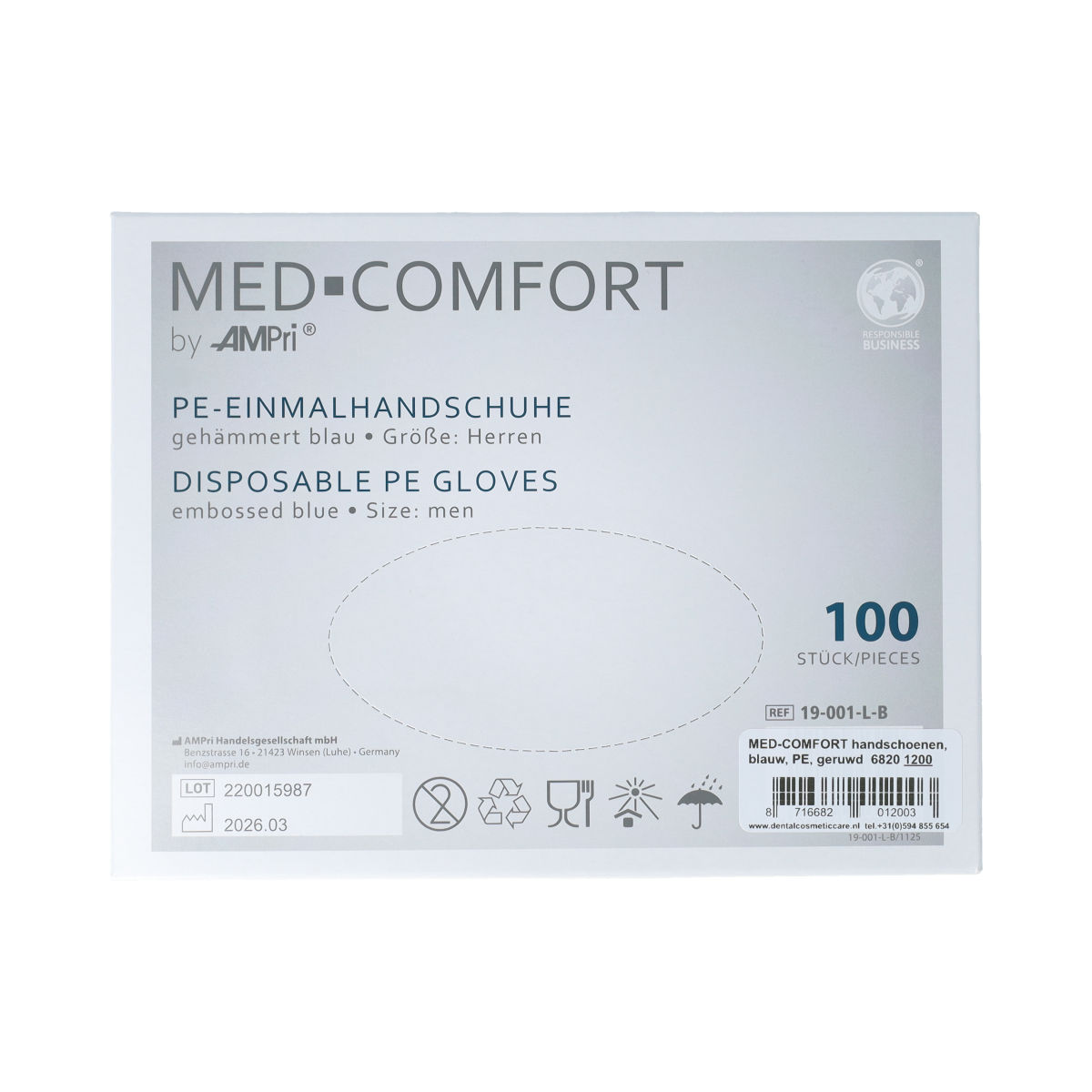 Med Comfort Handschoen PE geruwd blauw 100.00 Stuks