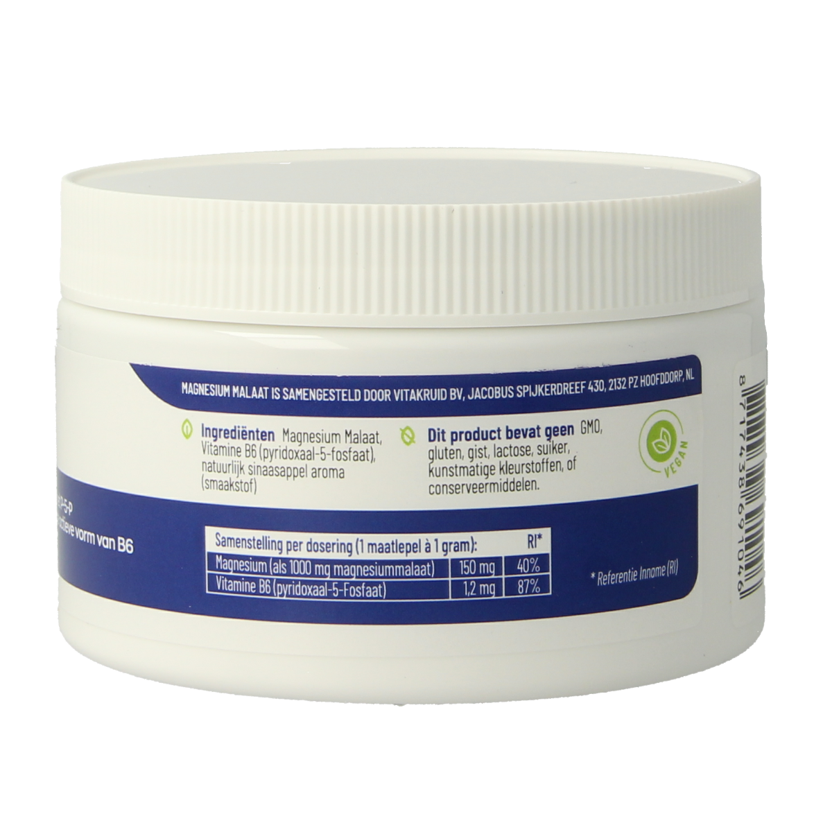 Vitakruid Magnesium Malaat met Vitamine B6 (P-5-P) 120.00 Gram