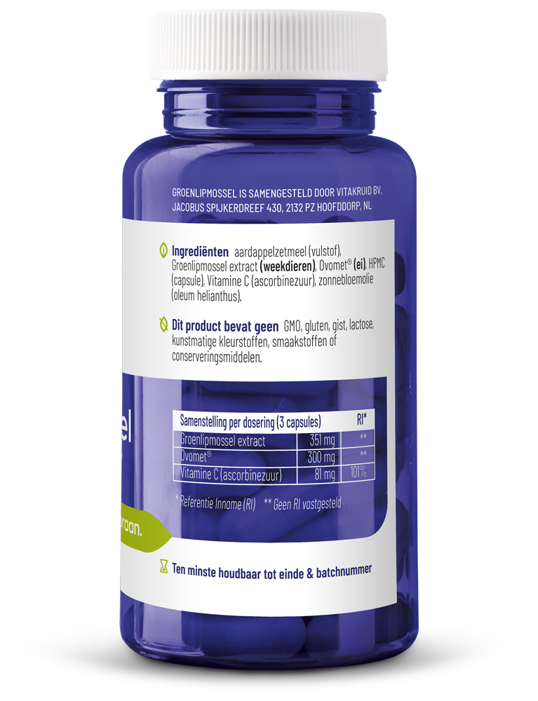 Vitakruid Groenlipmossel extract & Ovomet Eierschaalmembraam 90.00 Capsules