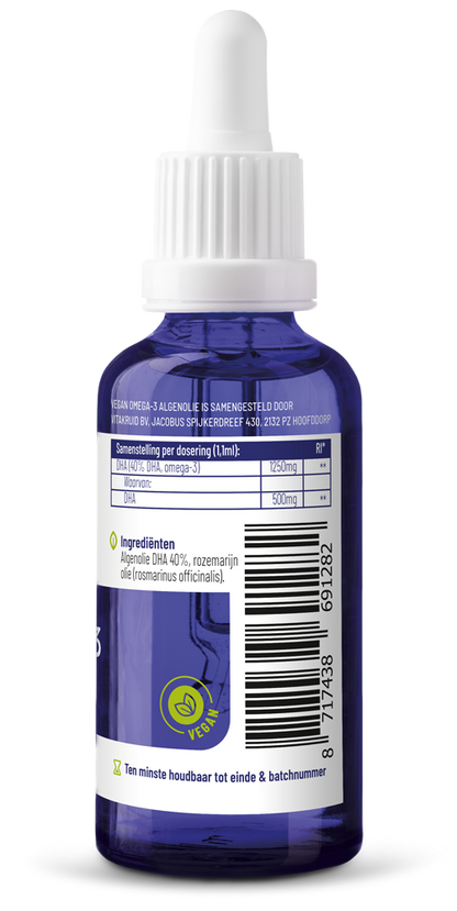 Vitakruid Vegan Omega 3 algenolie 1250 tryglyceriden 500 DHA 50.00 Milliliter