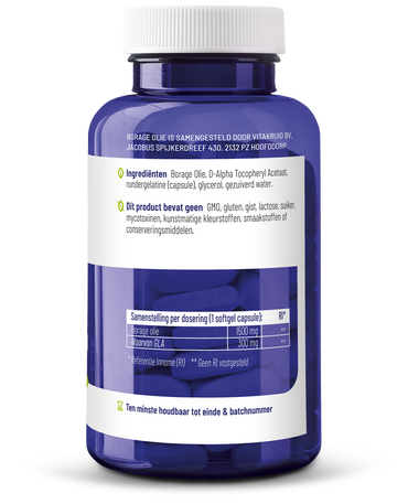 Vitakruid Borage Olie 1500mg GLA 300mg uit plantaardige bron 60.00 Softgels