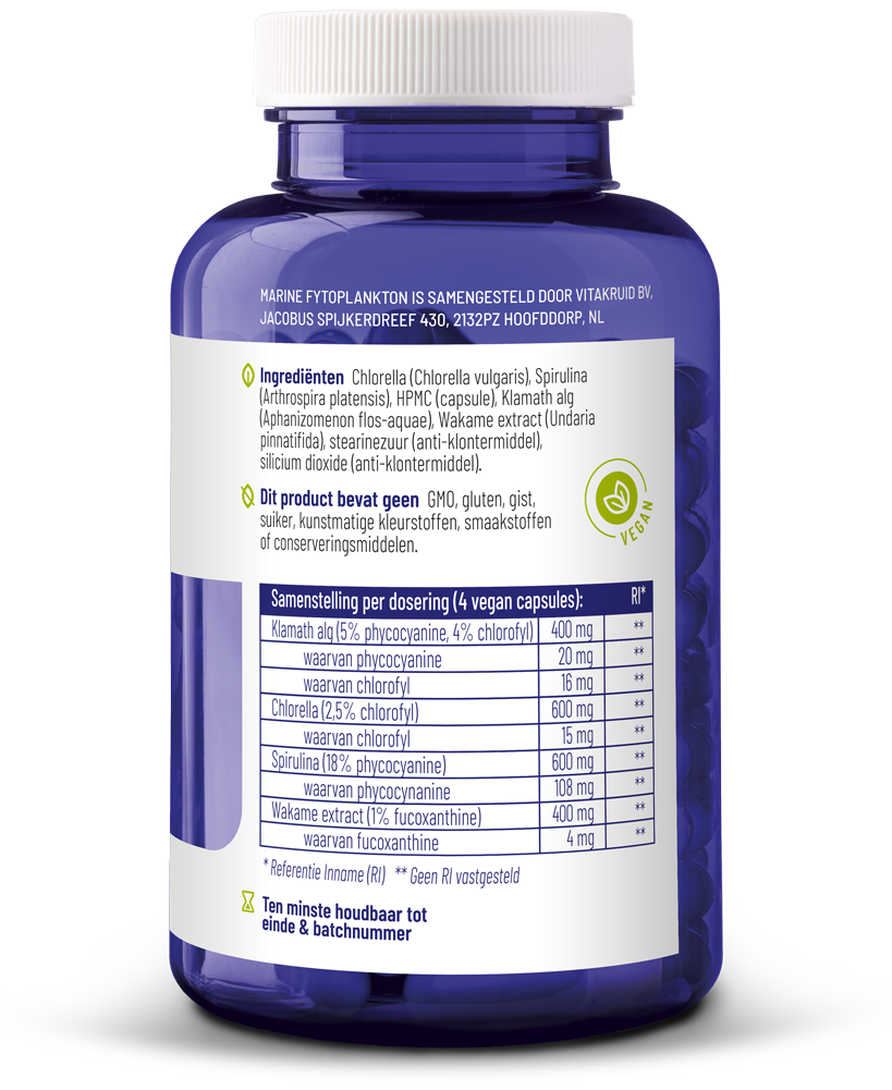 Vitakruid Marine fytoplankton met oa klamath, wakame extract 120.00 Vegetarische capsules