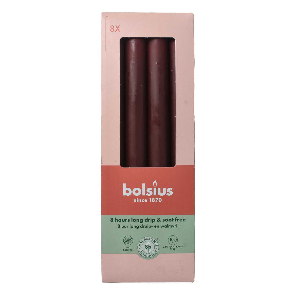 Bolsius Dinerkaarsen 230/20 velvet red 8.00 Stuks