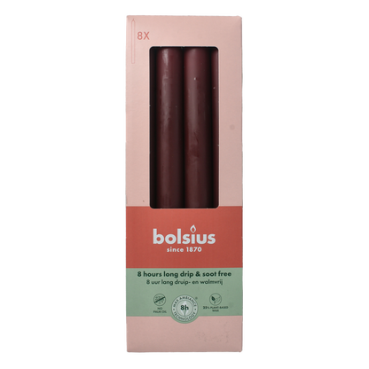 Bolsius Dinerkaarsen 230/20 velvet red 8.00 Stuks