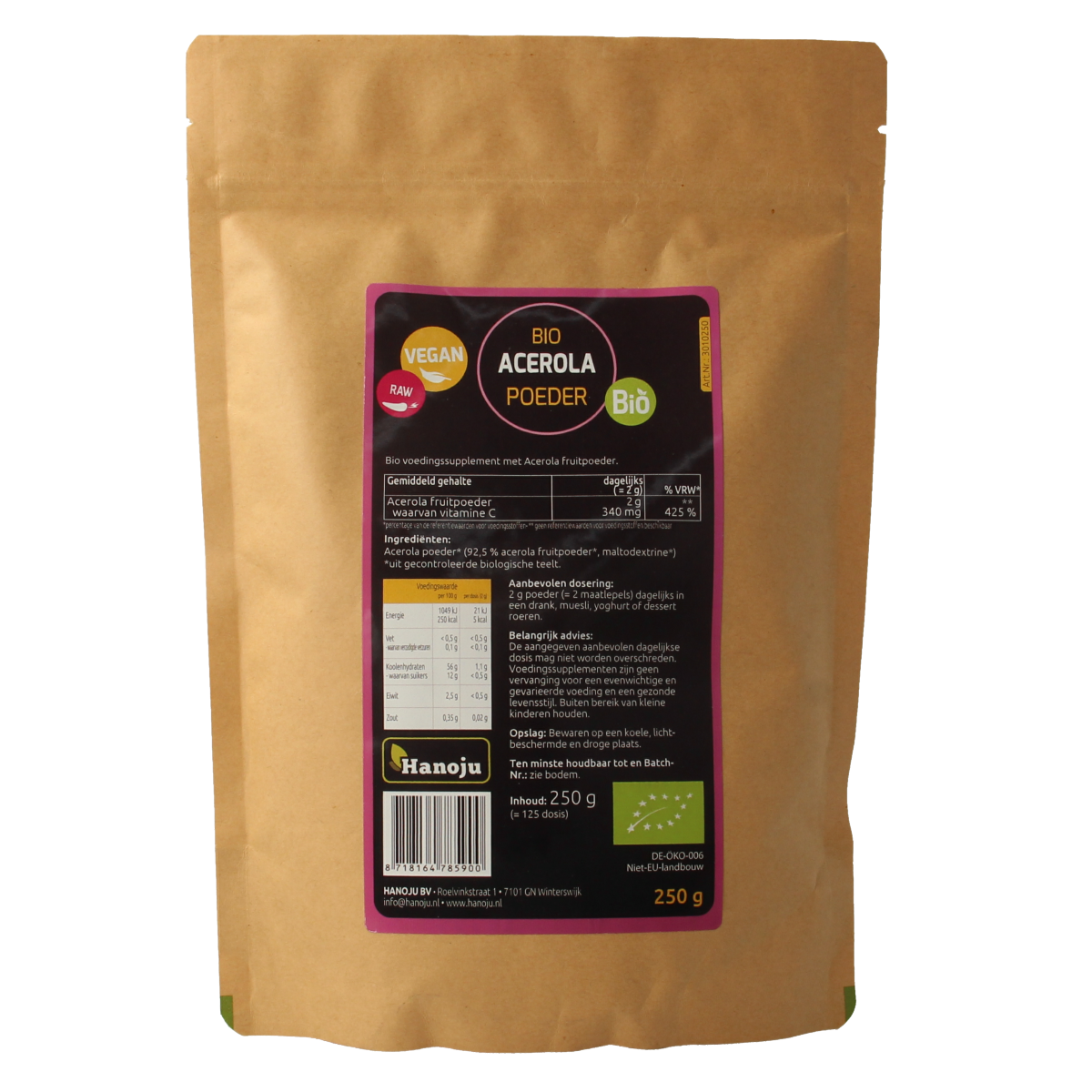 Hanoju Acerola poeder bio 250.00 Gram
