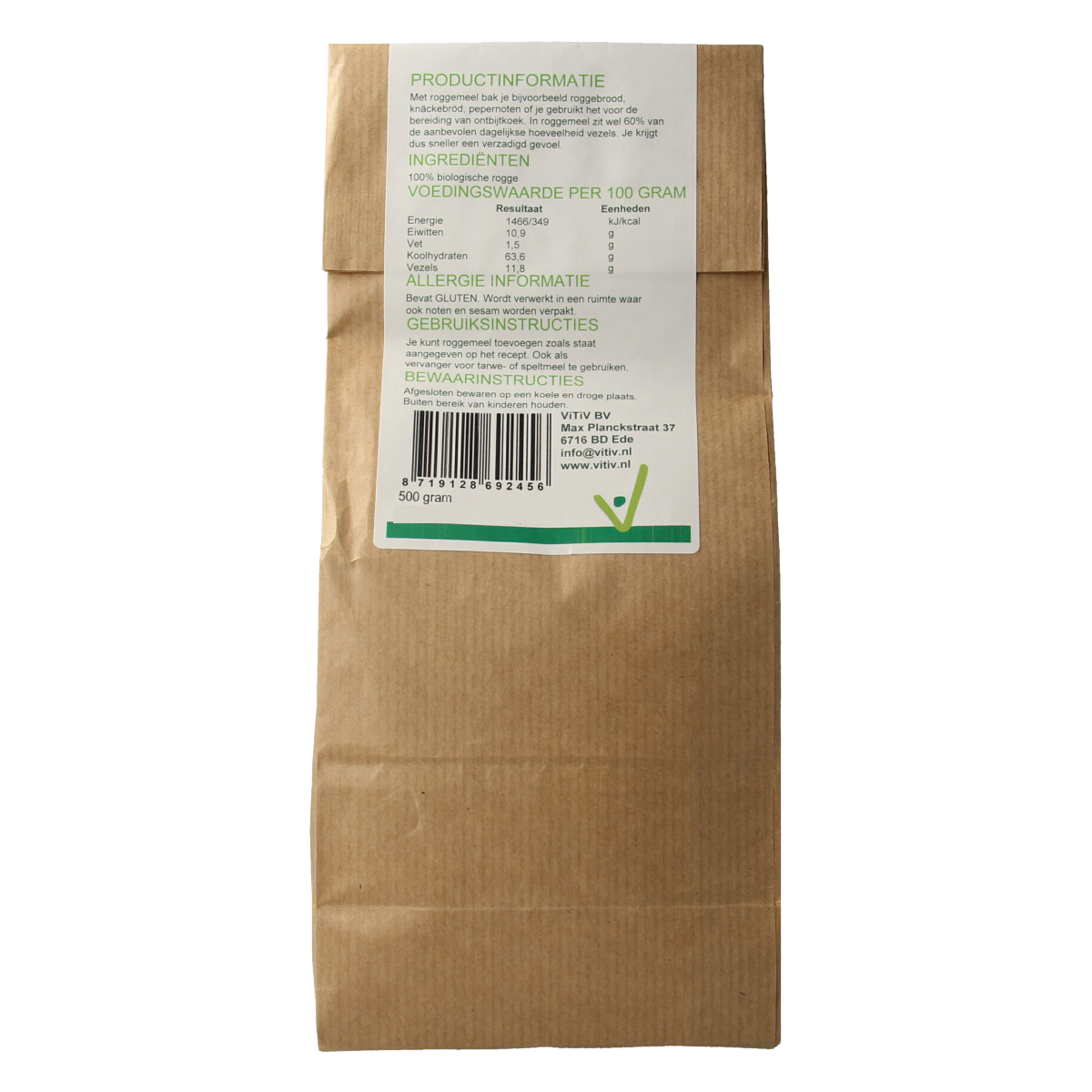 Vitiv Roggemeel bio 500.00 Gram